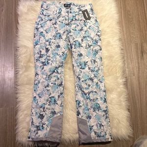 TSLA Winter Snow pants Women's Size Small Floral White Gray Blue BNWT